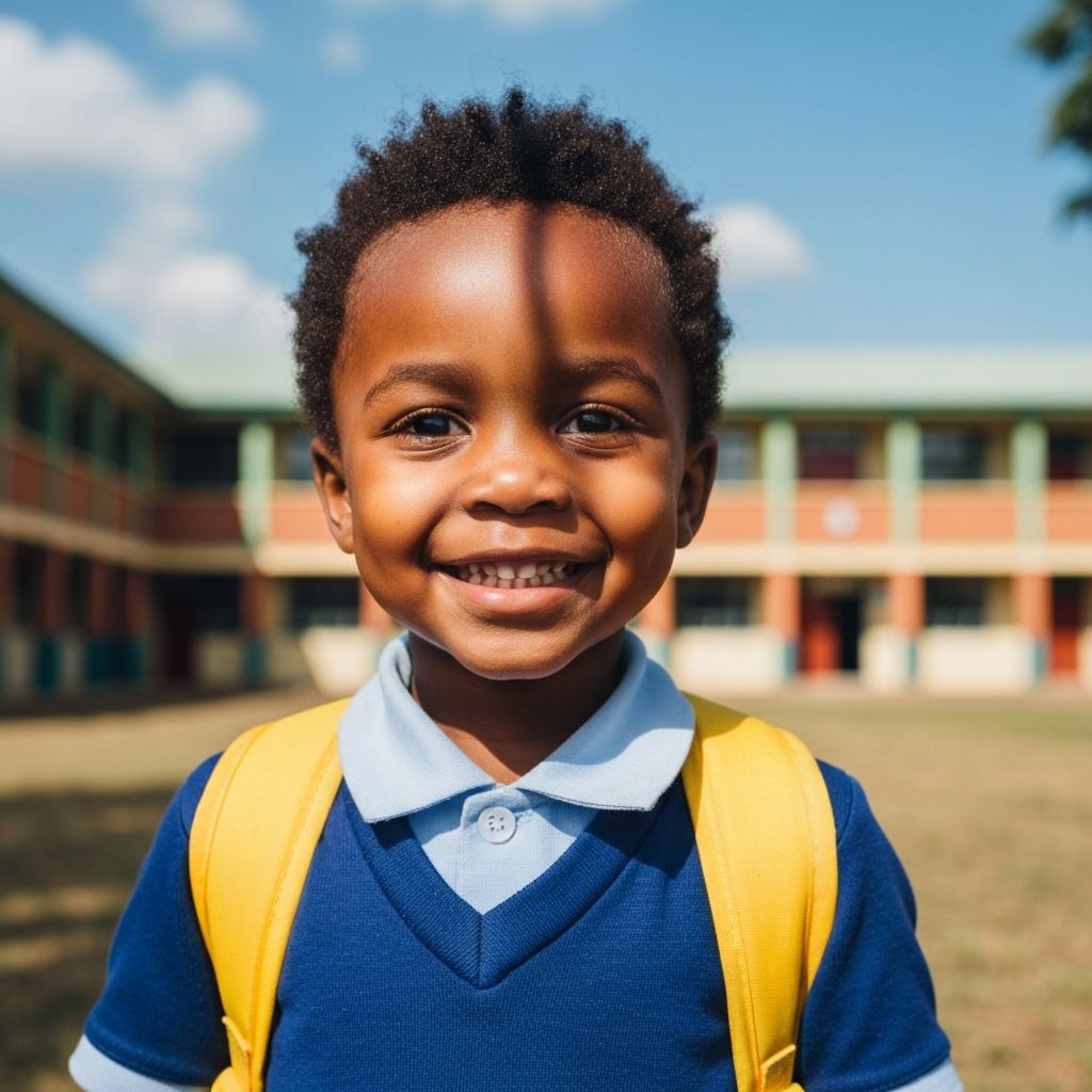 Happy child with backpack